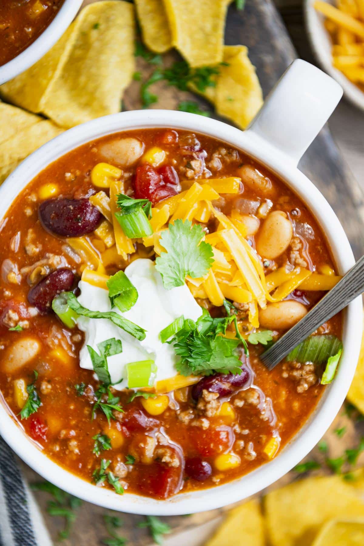 Packed with ground beef, beans, corn, and taco seasoning, this flavorful soup is a Dutch oven staple. Top with tortilla chips, sour cream, and shredded cheese for extra flair.